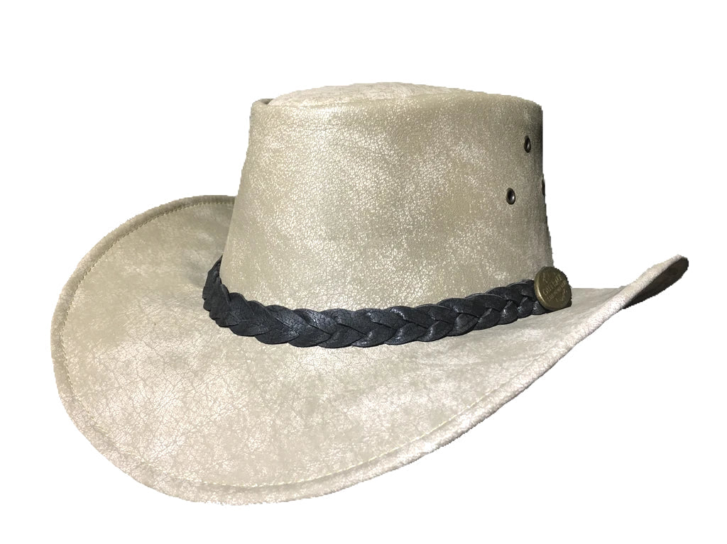 Aussie Leather Hat Outback Survival Gear "Maverick Crusher" in Bone H4004