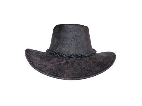 Aussie Leather Hat Outback Survival Gear "Maverick Crusher" in Coffee Rock H4001