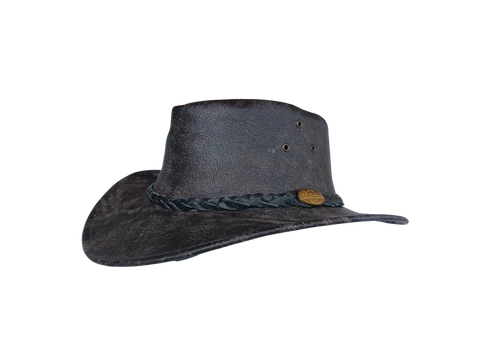 Aussie Leather Hat Outback Survival Gear "Maverick Crusher" in Coffee Rock H4001