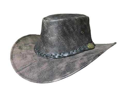 Aussie Leather Hat Outback Survival Gear "Maverick Crusher" in Coffee Rock H4001