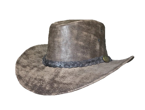Aussie Leather Hat Outback Survival Gear "Maverick Crusher" in Coffee Rock H4002