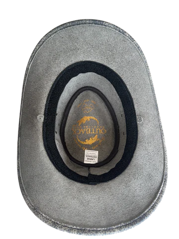 Aussie Leather Hat Outback Survival Gear "Maverick Crusher" in Stonewash grey H4005