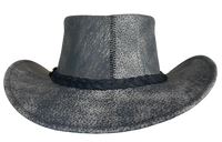 Aussie Leather Hat Outback Survival Gear "Maverick Crusher" in Stonewash grey H4005