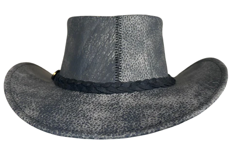 Aussie Leather Hat Outback Survival Gear "Maverick Crusher" in Stonewash grey H4005
