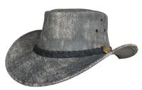 Aussie Leather Hat Outback Survival Gear "Maverick Crusher" in Stonewash grey H4005