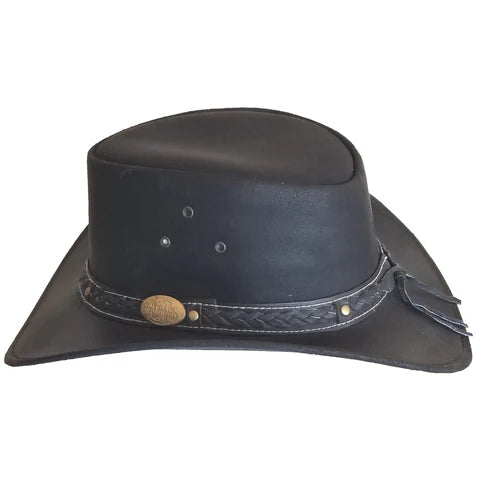 Aussie Leather Hat Outback Survival Gear "Outback Buffalo" in Black H3002