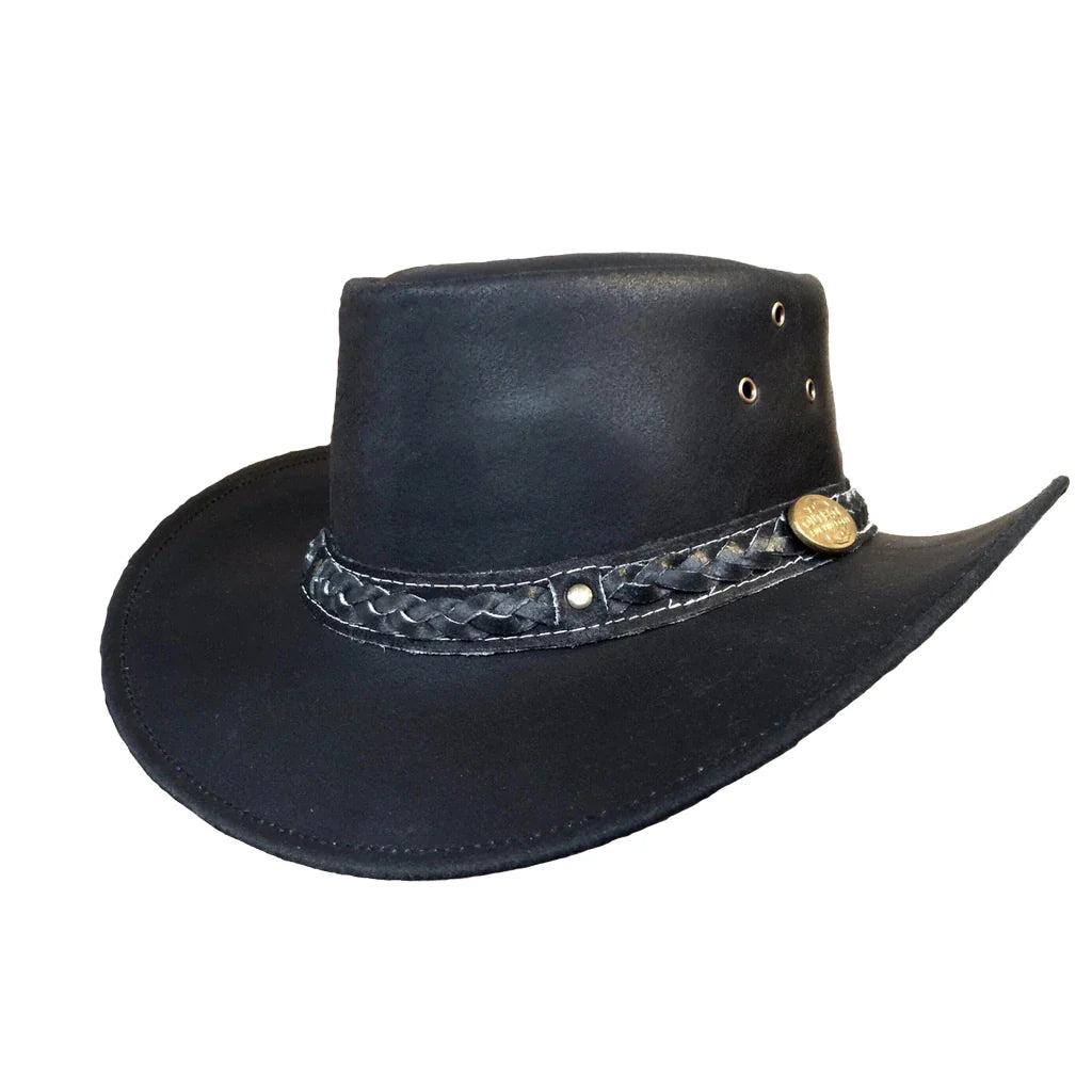Aussie Leather Hat Outback Survival Gear "Outback Buffalo" in Black H3002