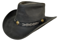 Aussie Leather Hat by Outback Survival Gear "Boss Hat" Old West Black H7002