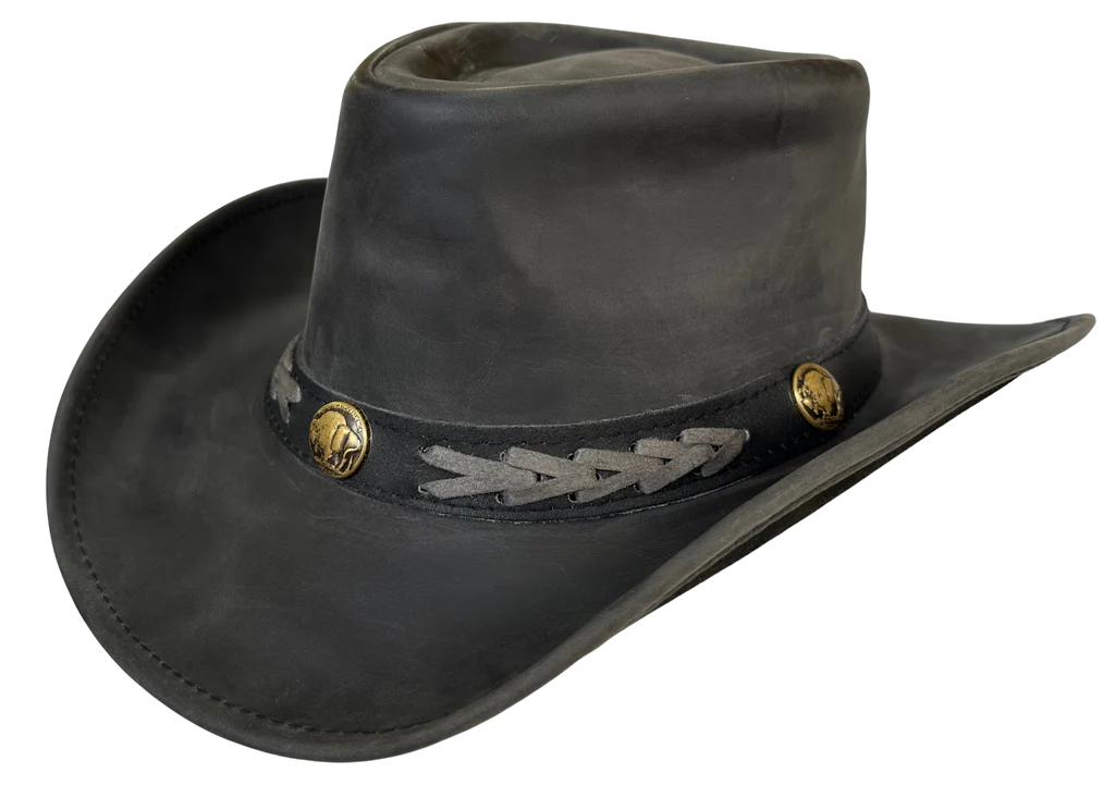 Aussie Leather Hat by Outback Survival Gear "Boss Hat" Old West Black H7002