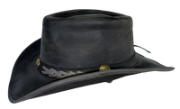 Aussie Leather Hat by Outback Survival Gear "Boss Hat" Old West Black H7002
