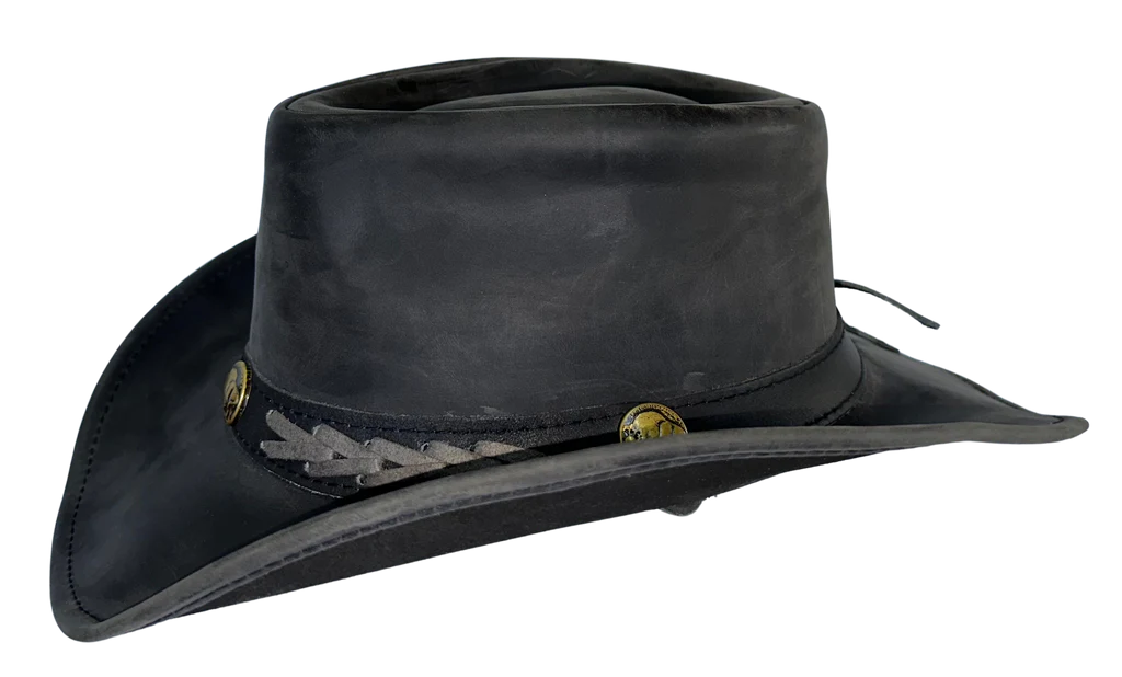 Aussie Leather Hat by Outback Survival Gear "Boss Hat" Old West Black H7002