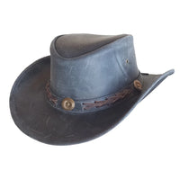 Aussie Leather Hat by Outback Survival Gear "Broken Hill" Distressed Black H9002
