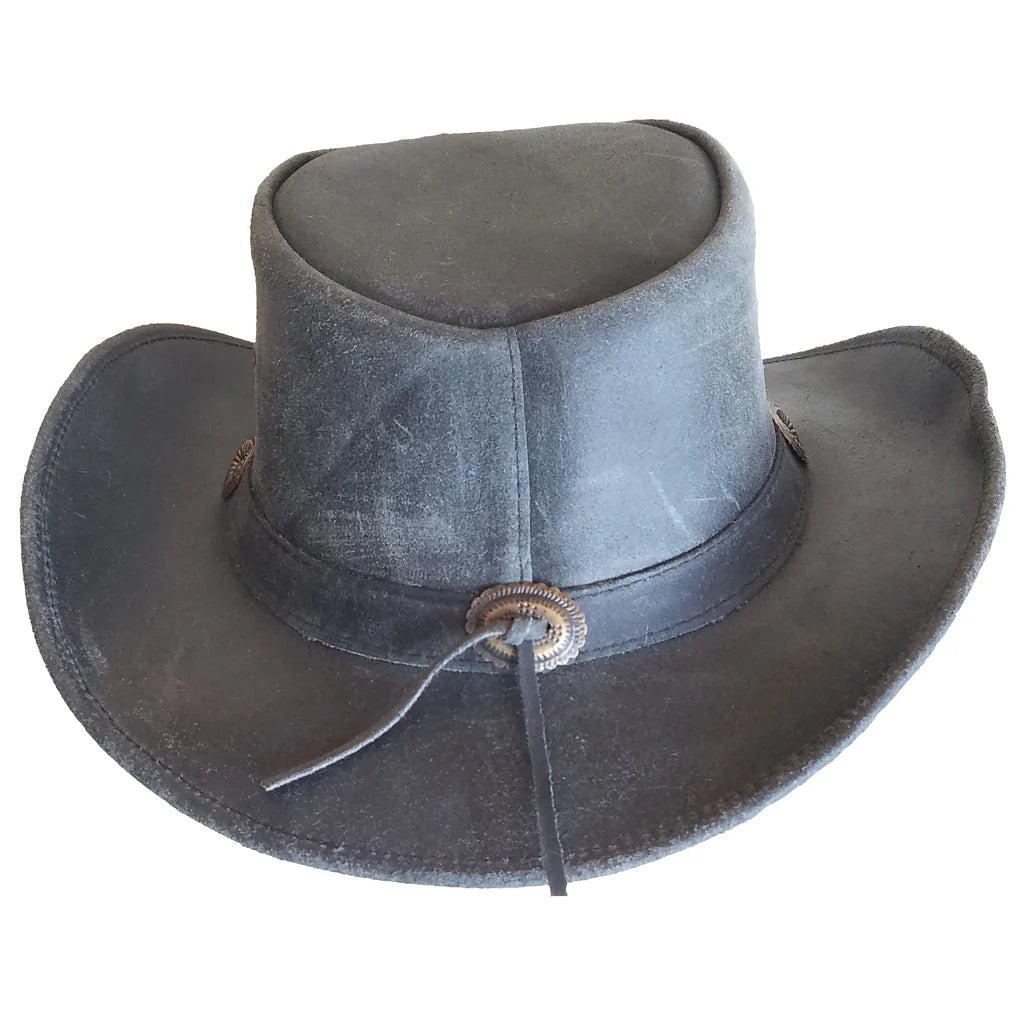 Aussie Leather Hat by Outback Survival Gear "Broken Hill" Distressed Black H9002