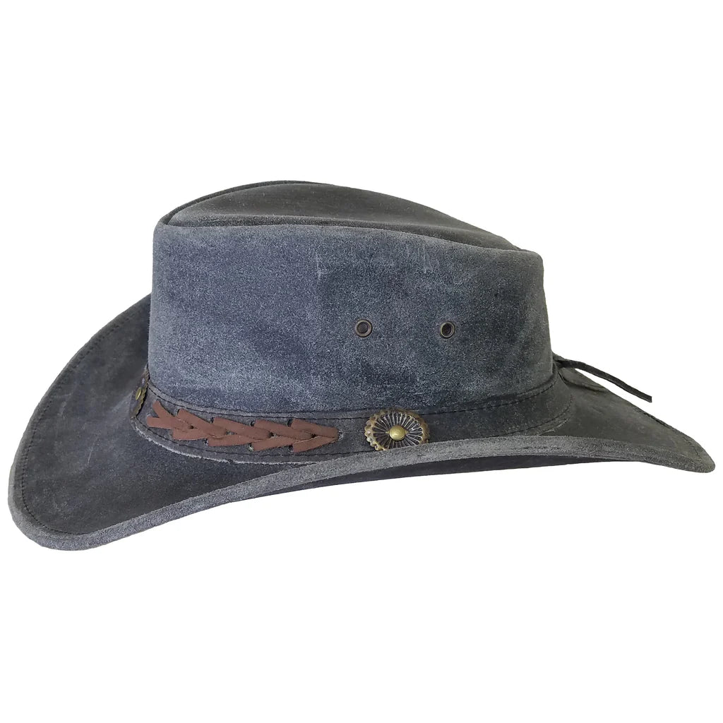 Aussie Leather Hat by Outback Survival Gear "Broken Hill" Distressed Black H9002