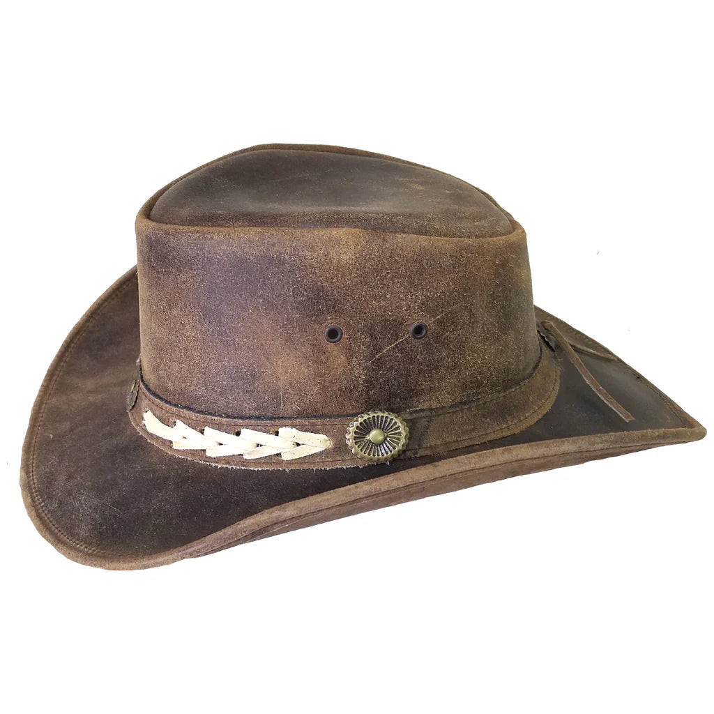 Aussie Leather Hat by Outback Survival Gear "Broken Hill" Distressed brown H9001