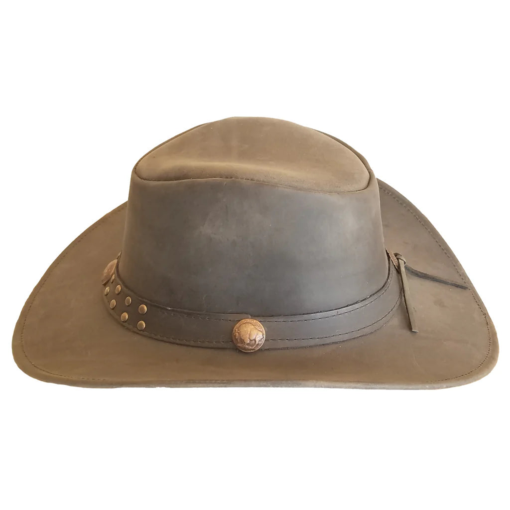 Aussie Leather Hat by Outback Survival Gear "Buffalo Bill" Buckskin Brown H9101