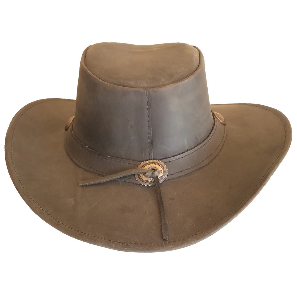 Aussie Leather Hat by Outback Survival Gear "Buffalo Bill" Buckskin Brown H9101