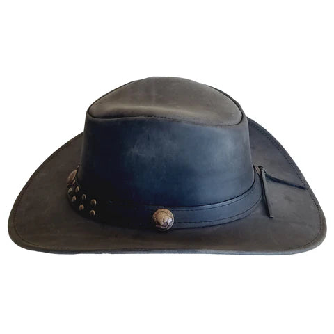 Aussie Leather Hat by Outback Survival Gear "Buffalo Bill" Old West Black H9102