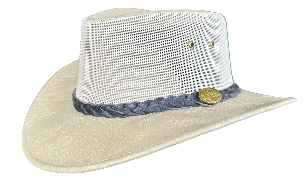Aussie Leather Hat by Outback Survival Gear "Maverick Cooler" in Bone H4204