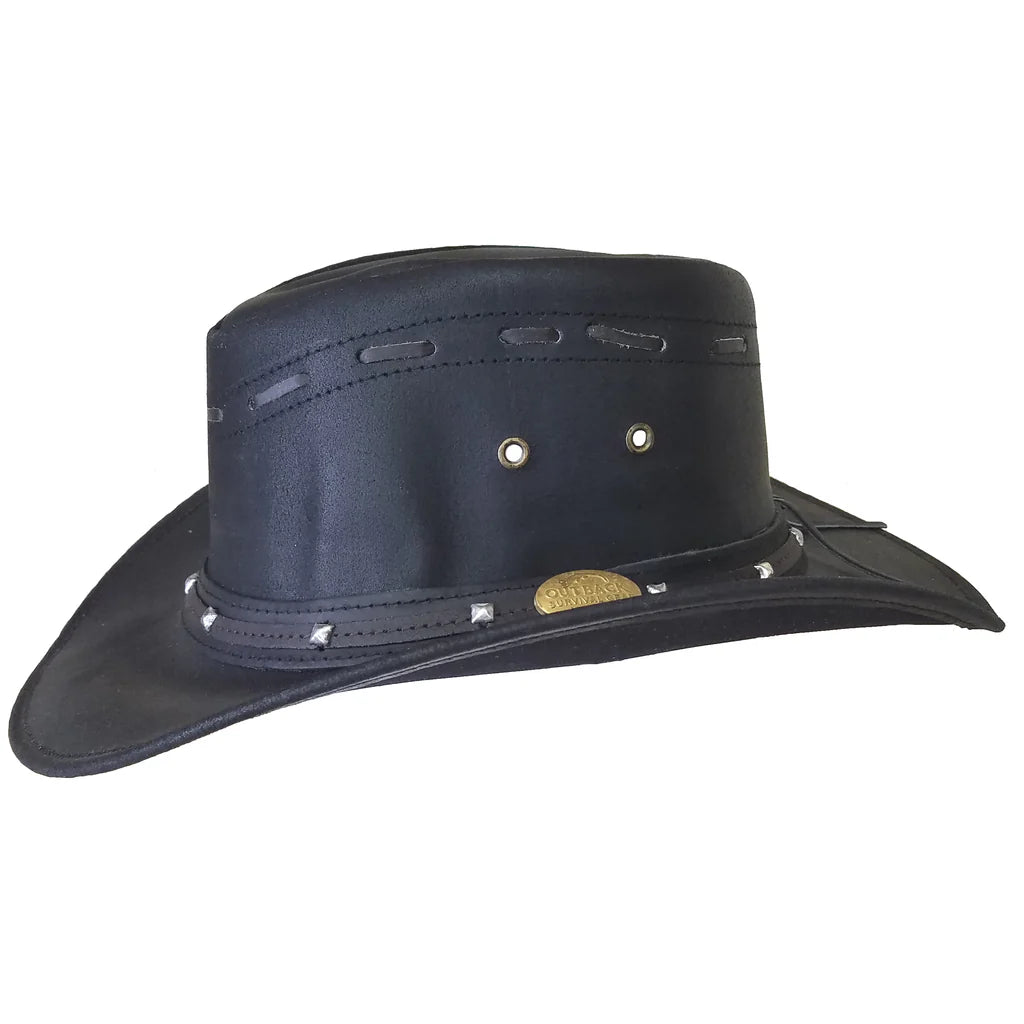 Aussie Leather Hat by Outback Survival Gear "Rancher" Black H5002