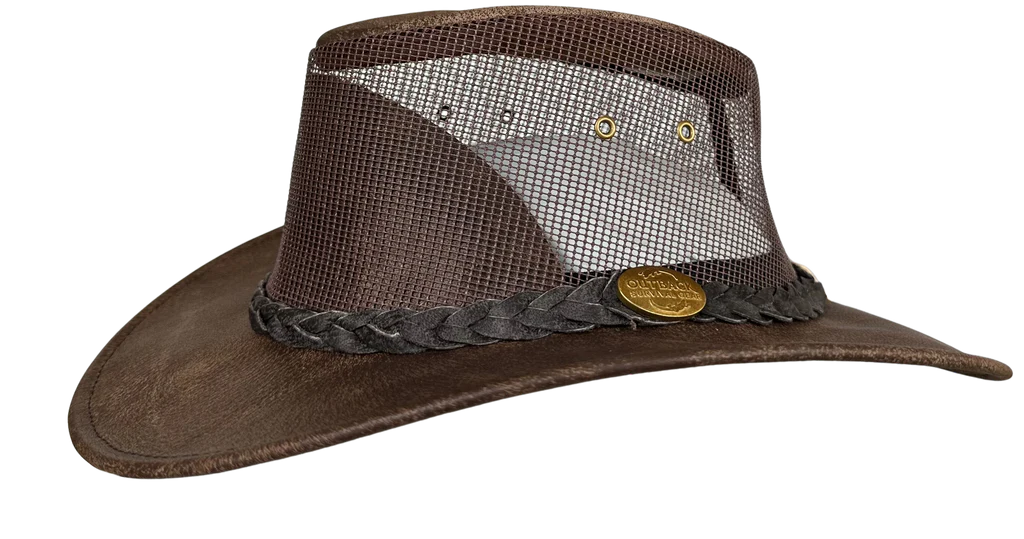 Aussie Leather Hat The Maverick Cooler in Hickory Stone H4202|Outback Survival Gear