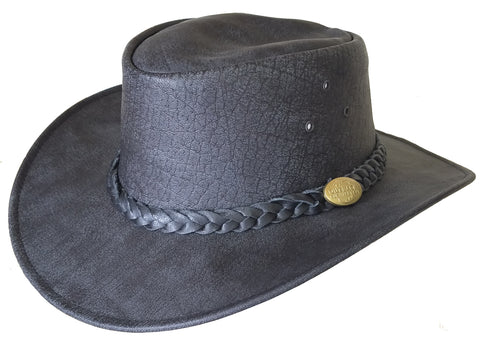 Australian Country Outfitters Aussie Leather Hat "Maverick Crusher" in Black Coal H4003 by Outback Survival Gear