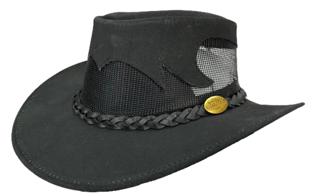 Australian Country Outfitters Aussie Leather Hat "Summer Breeze" in Black by Outback Survival Gear S1003