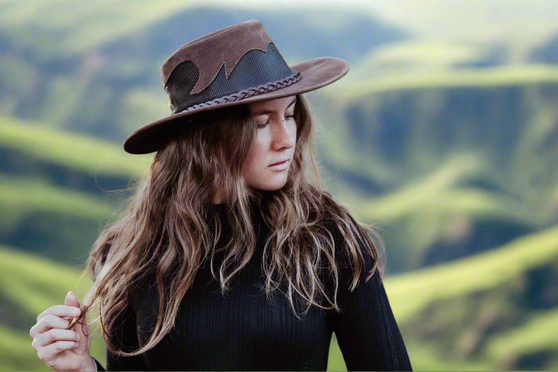 Aussie Leather Hat Outback Survival Gear "Summer Breeze" in Bone S1006