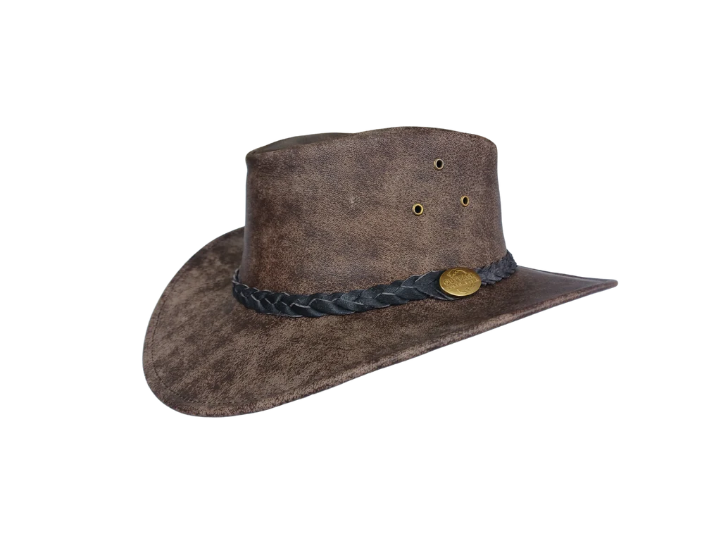 Aussie Leather Hat Outback Survival Gear "Maverick Crusher" in Coffee Rock H4002