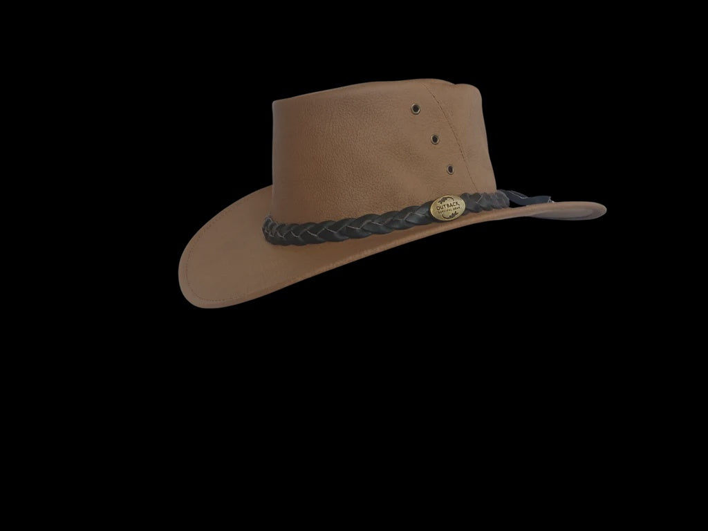 OUTBACK SURVIVAL GEAR - KANGAROO LEATHER HATS - MUSHROOM-K1005