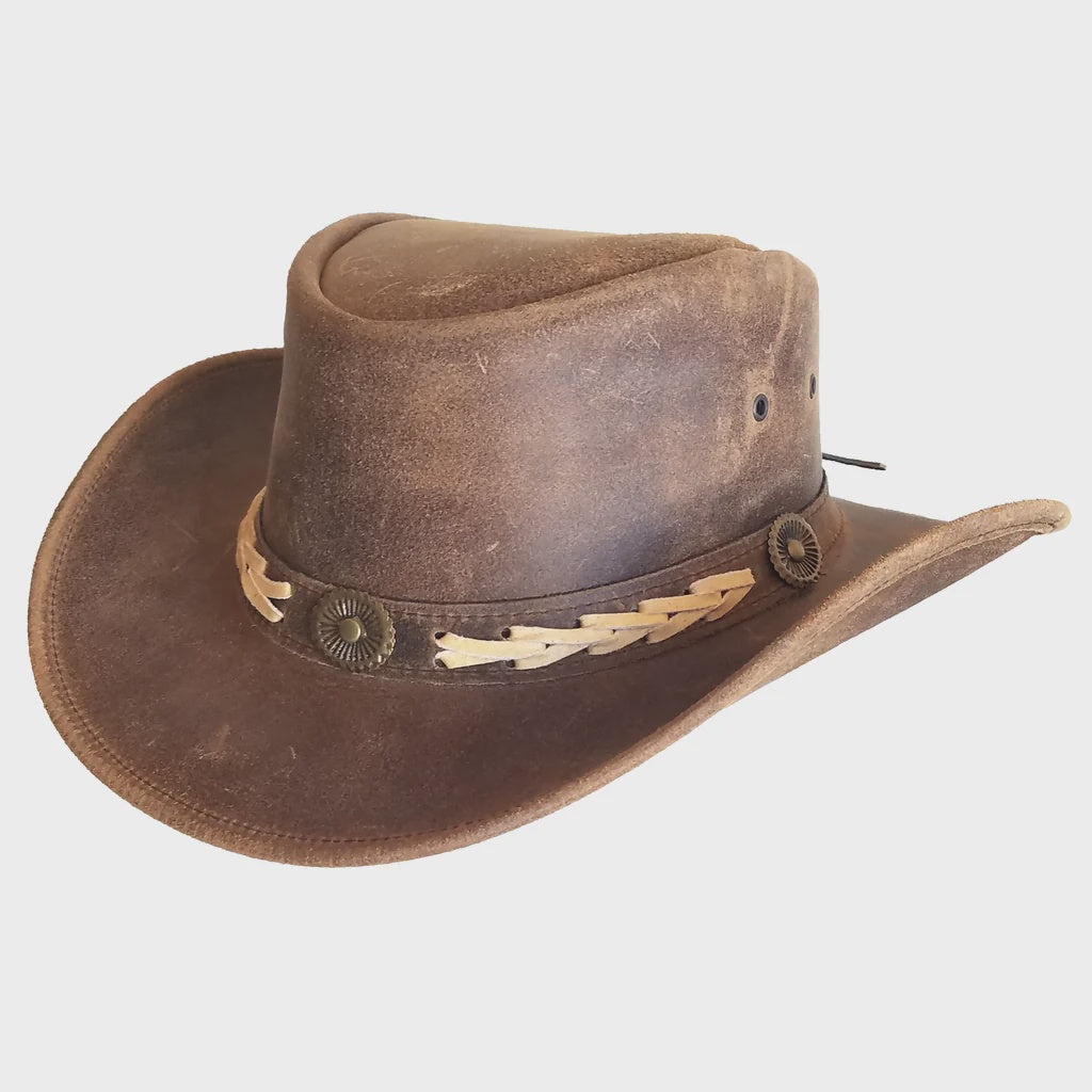 Outback Survival Gear Broken Hill Old West Leather Hat in Brown H9001