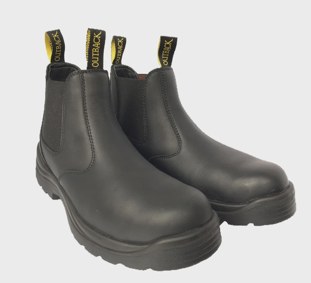 Aussie Leather STEEL TOE Slip-On Boots in Black